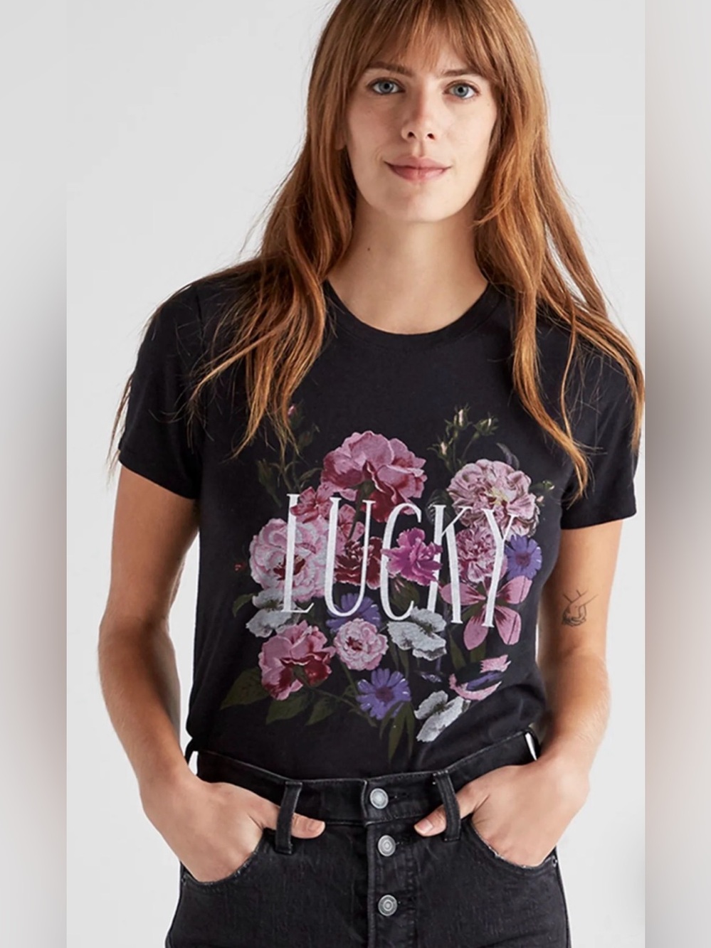 Lucky Brand gray Floral 'Lucky' Graphic Tee - Women's Top